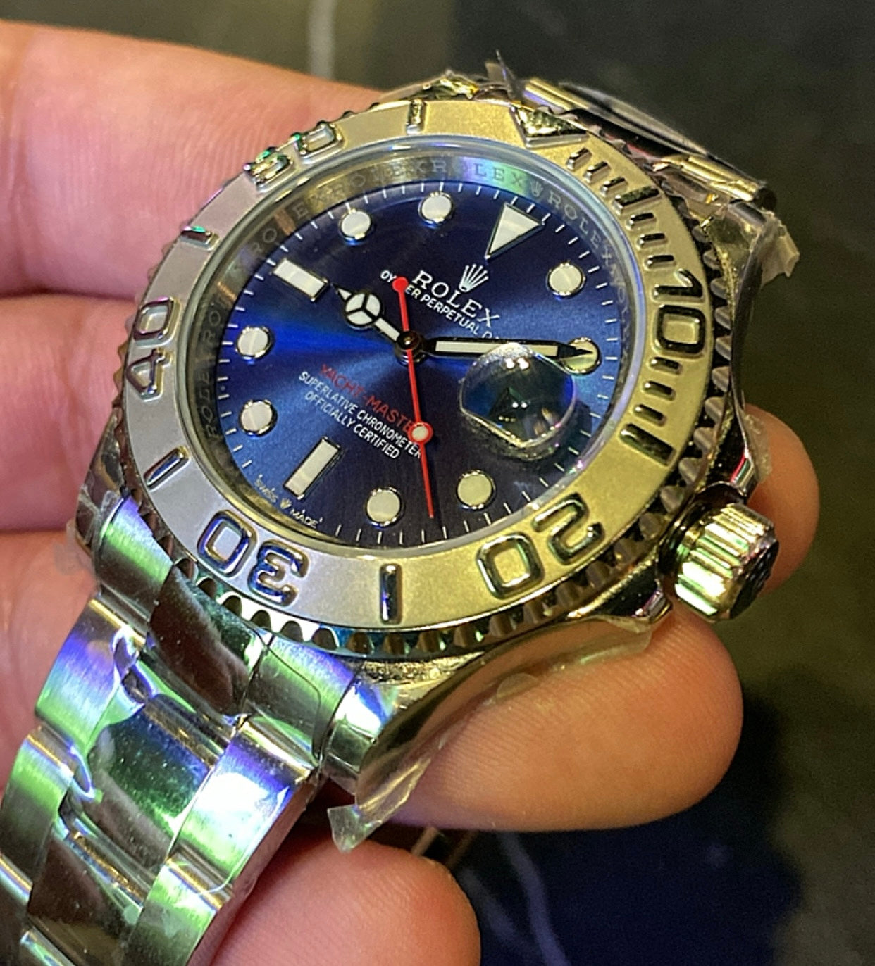 رولكس ياخت ماستر ون مينا ازرق بيزل تيتانيوم- كلين طبق الأصل ماكينة سويسري حبة واحدة