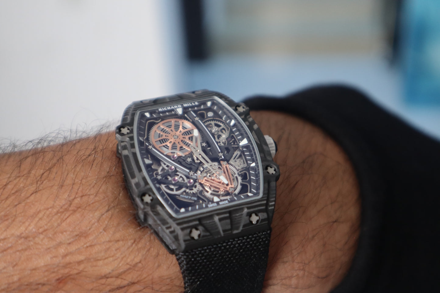 Richard Mille 27-03. Carbon Fiber- اخف ساعة بالعالم قطعة وحدة كلين طبق الاصل و الوزن