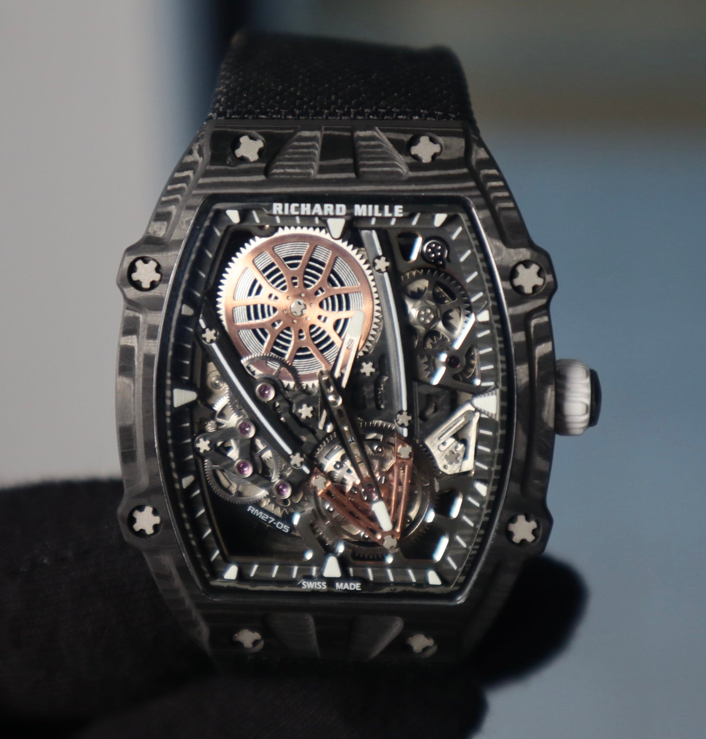 Richard Mille 27-03. Carbon Fiber- اخف ساعة بالعالم قطعة وحدة كلين طبق الاصل و الوزن