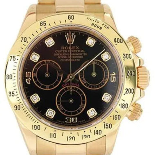 Rolex Cosmograph Daytona – Full Yellow Gold with Black Dial & Diamond Hour Markers 40 mm