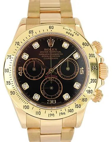 Rolex Cosmograph Daytona – Full Yellow Gold with Black Dial & Diamond Hour Markers 40 mm
