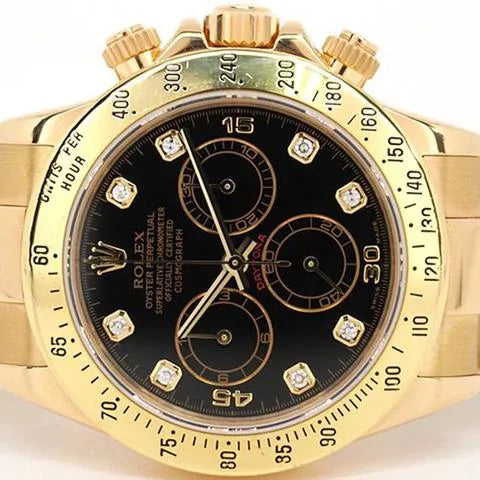 Rolex Cosmograph Daytona – Full Yellow Gold with Black Dial & Diamond Hour Markers 40 mm