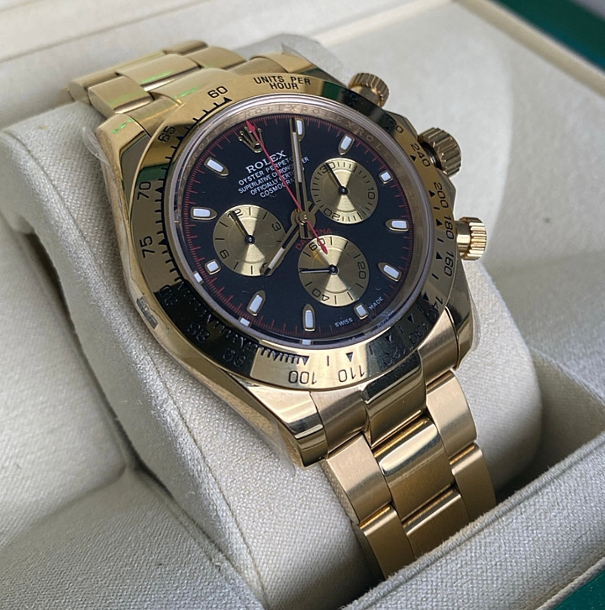 40 mm رولكس دايتونا ذهب أصفر بقرص أسود