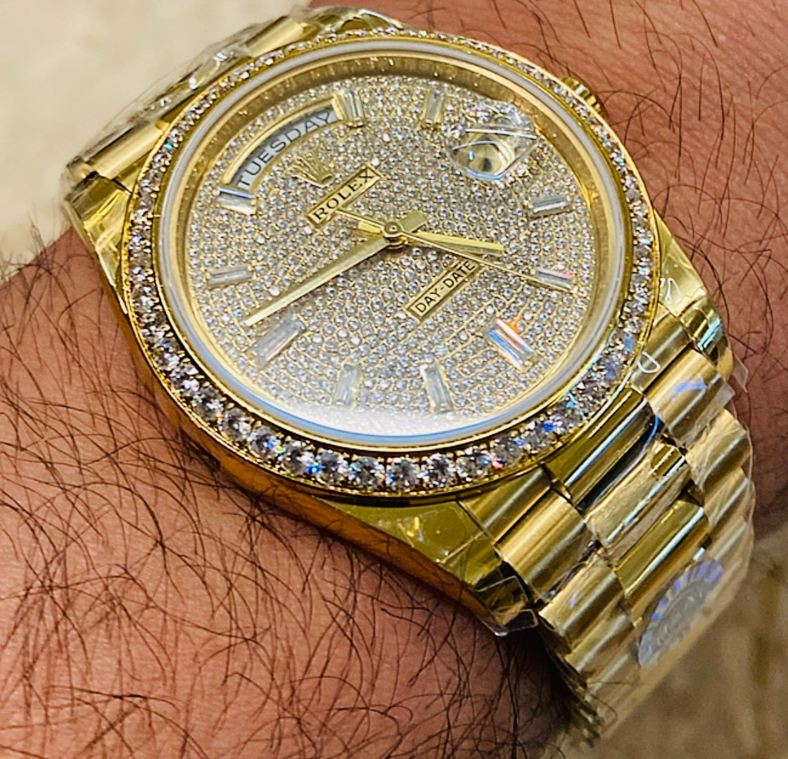 رولكس دايت ديت يالو جولد باڤيد دايال- ماكينة سويسري طبق طبق الأصل