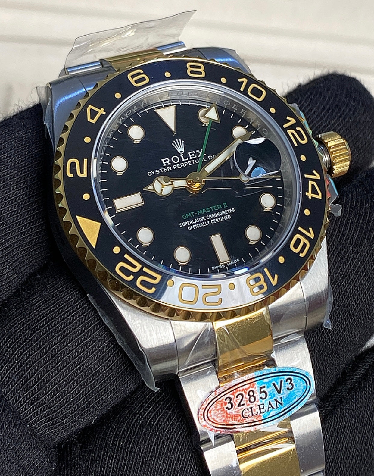 40 mm رولكس جي ام تي جولد اويستر تو تون - طلاء ذهب ١٨ طبق الاصل ، ماكينة سويسري - حبة واحدة فقط