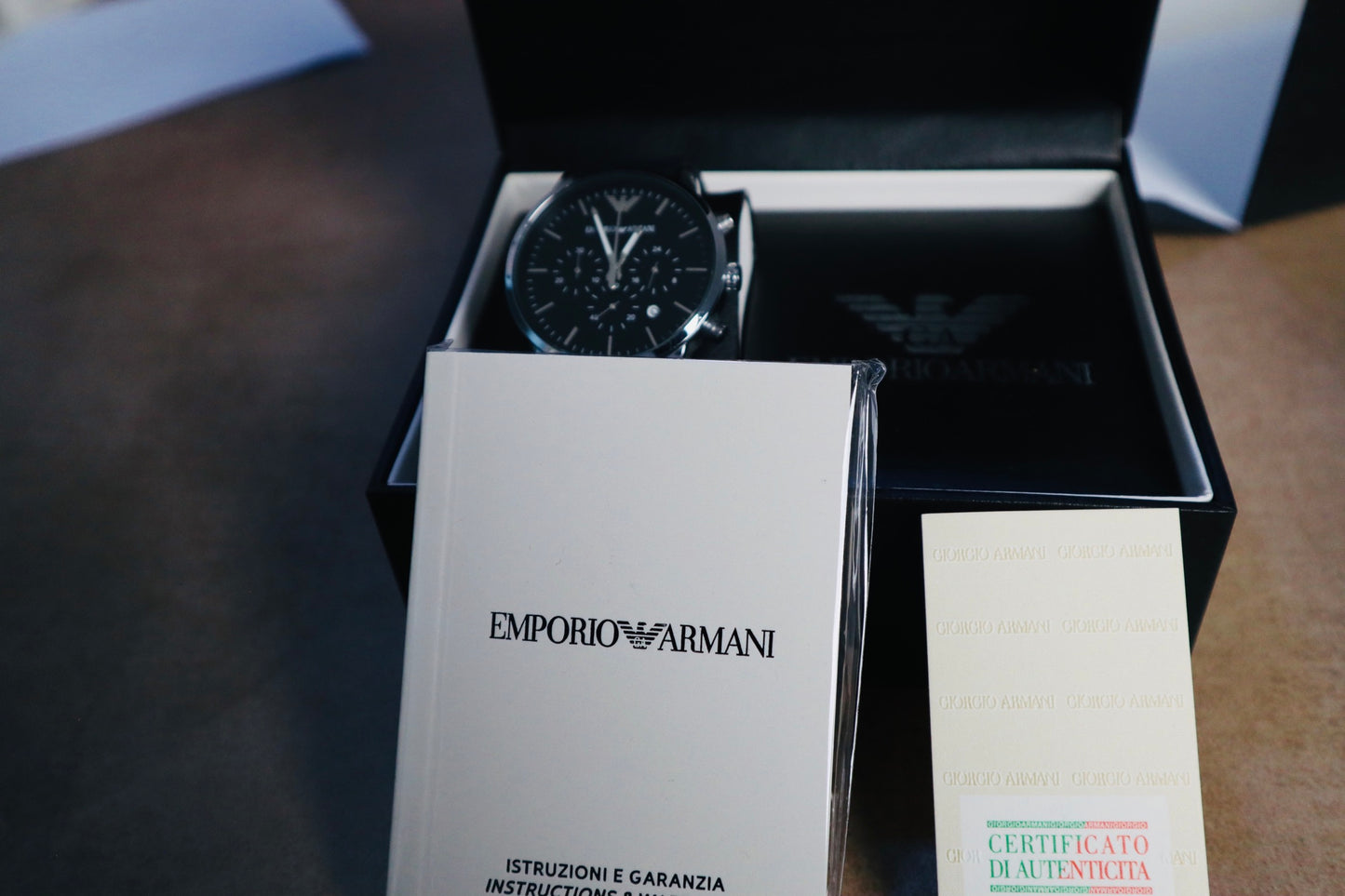 ساعة ارماني كرونو جراف اسود - متوفر قطعتين