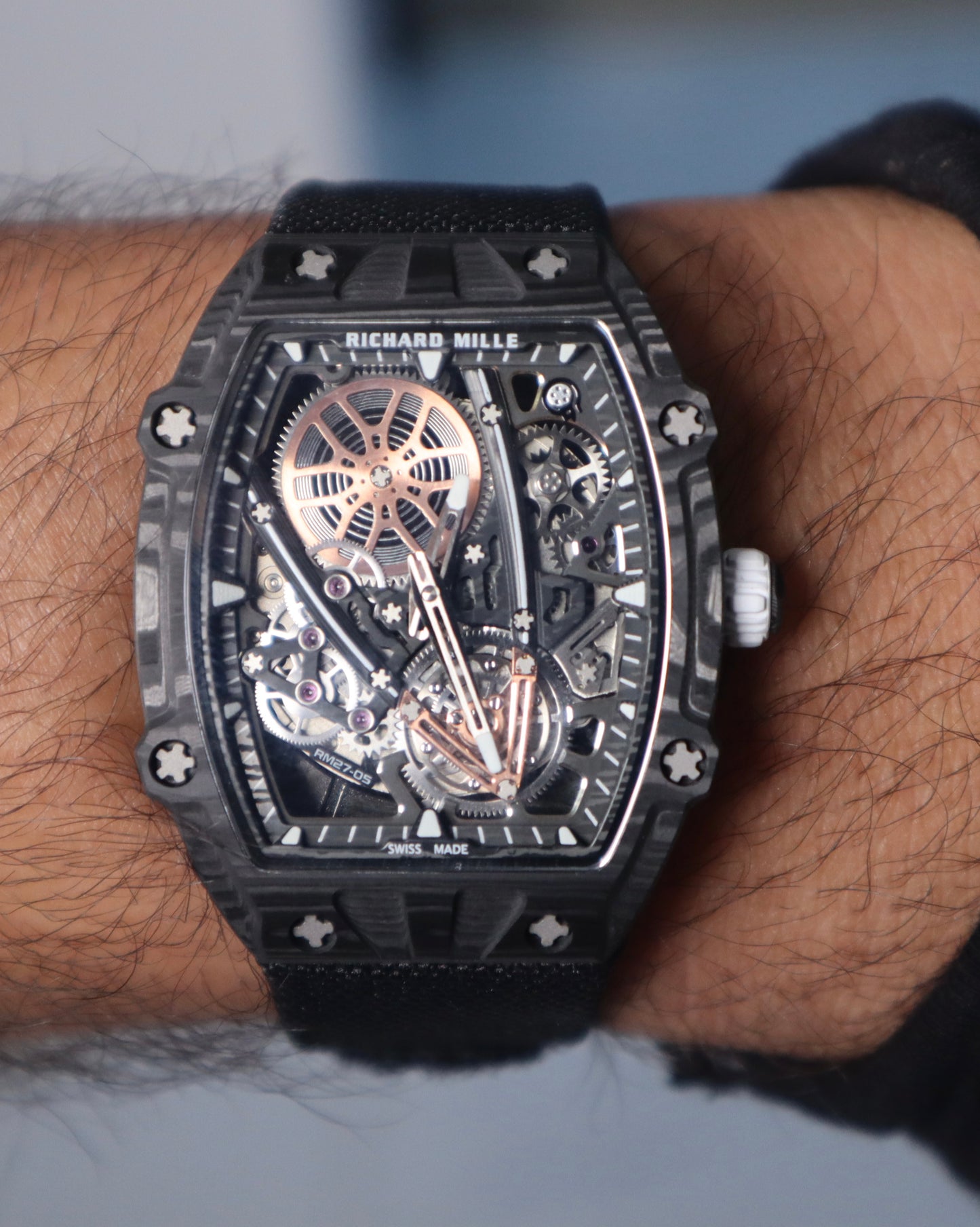 Richard Mille 27-03. Carbon Fiber- اخف ساعة بالعالم قطعة وحدة كلين طبق الاصل و الوزن