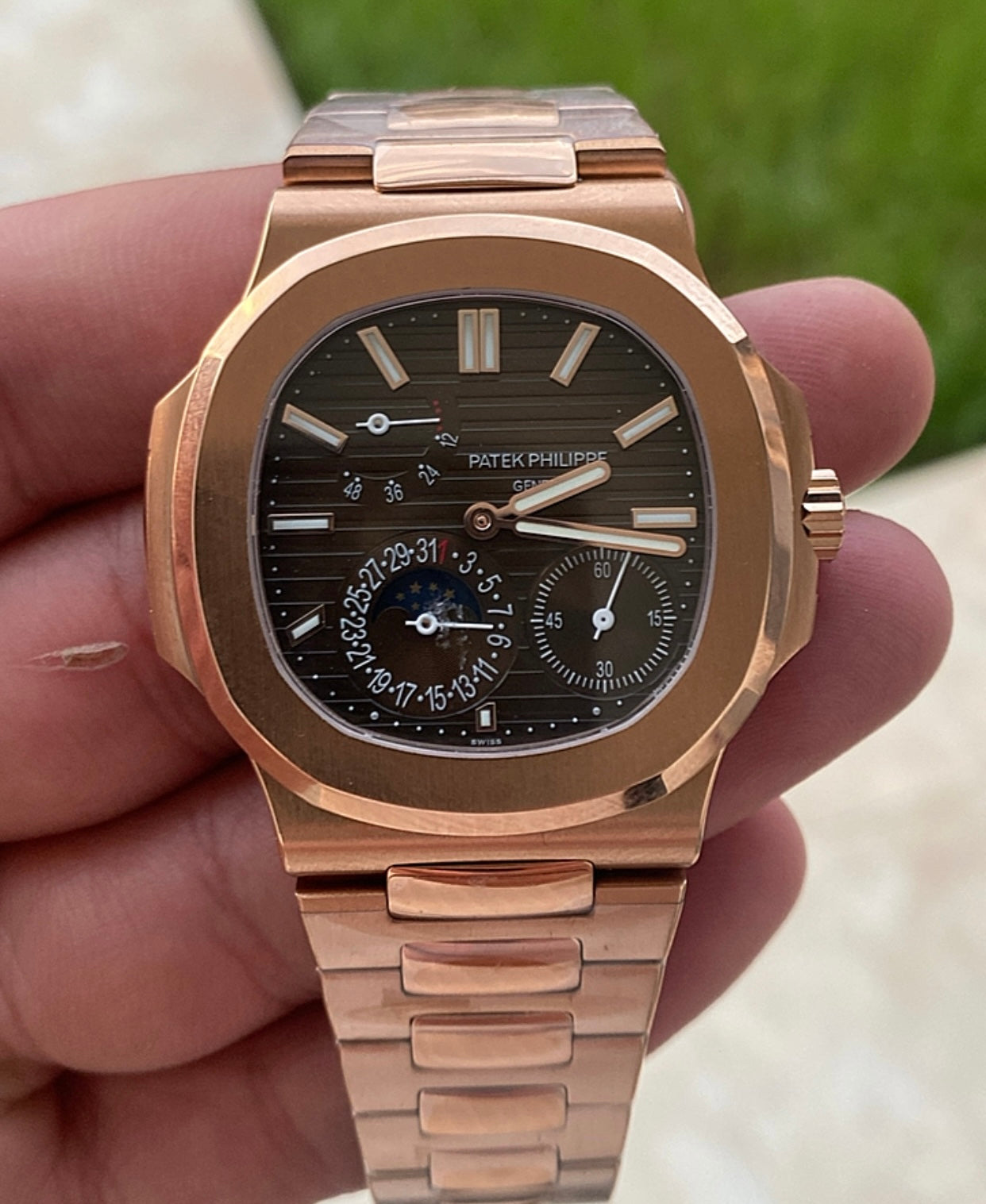  40 mm patek philippe 5712 - تطابق ١٠٠٪ ماكينة سويسري ذهب وردي عيار ١٨ طلاء بنفس درجة الباتيك