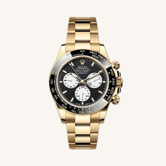 40 mm رولكس دايتونا ذهب أصفر بقرص أسود وسناتر بيضاء