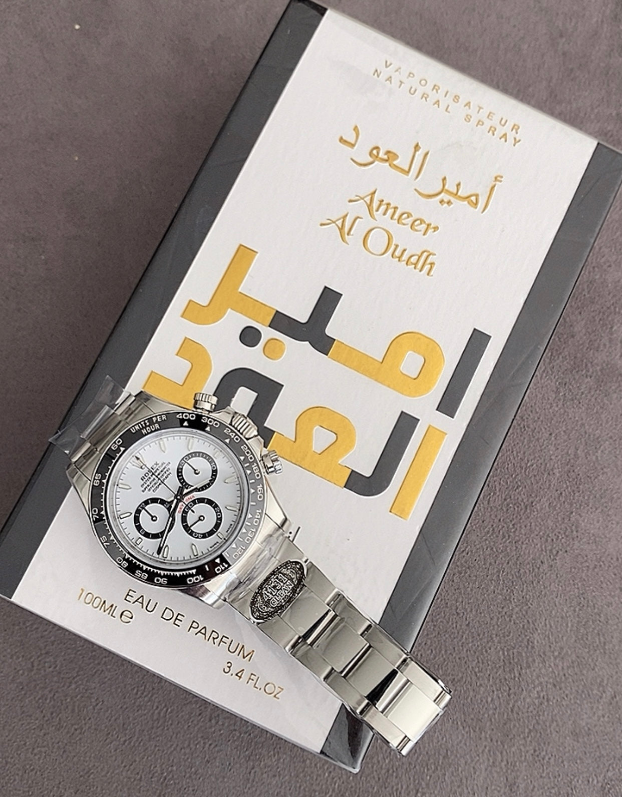رولكس دايتونا باندا كلين طبق الاصل + عطر امير العود من انتنس هدية