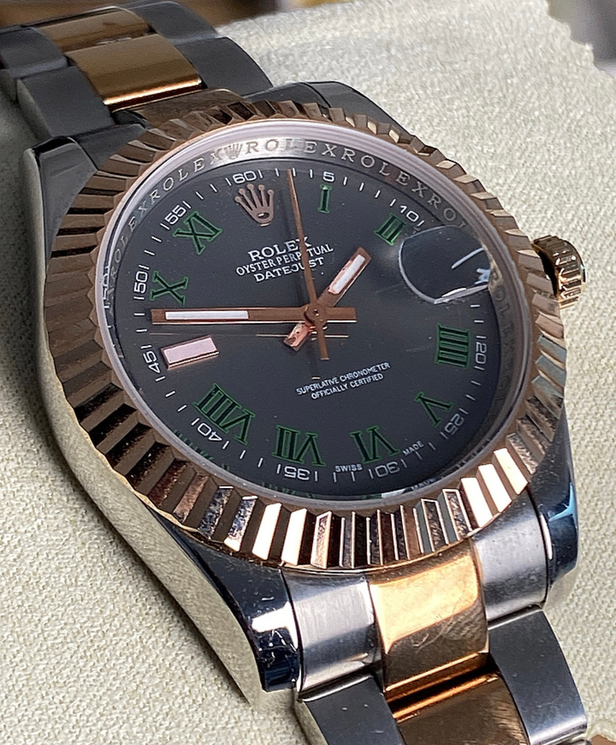 41 mm رولكس داي جست مستعملة اصدار نادر ويمبلدون روز جولد