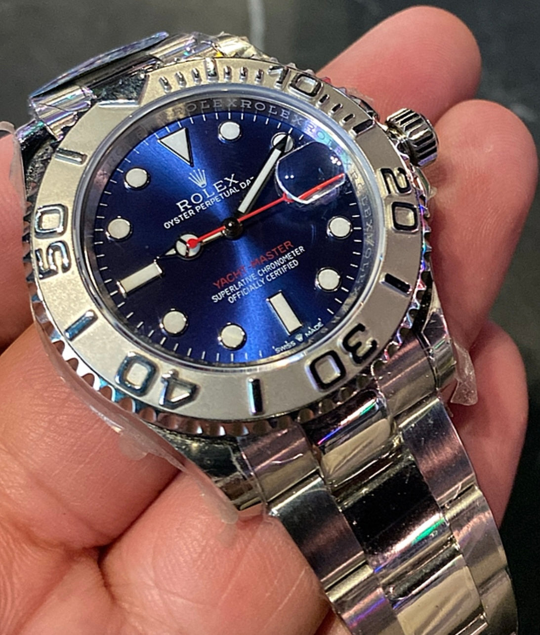 رولكس ياخت ماستر ون مينا ازرق بيزل تيتانيوم- كلين طبق الأصل ماكينة سويسري حبة واحدة