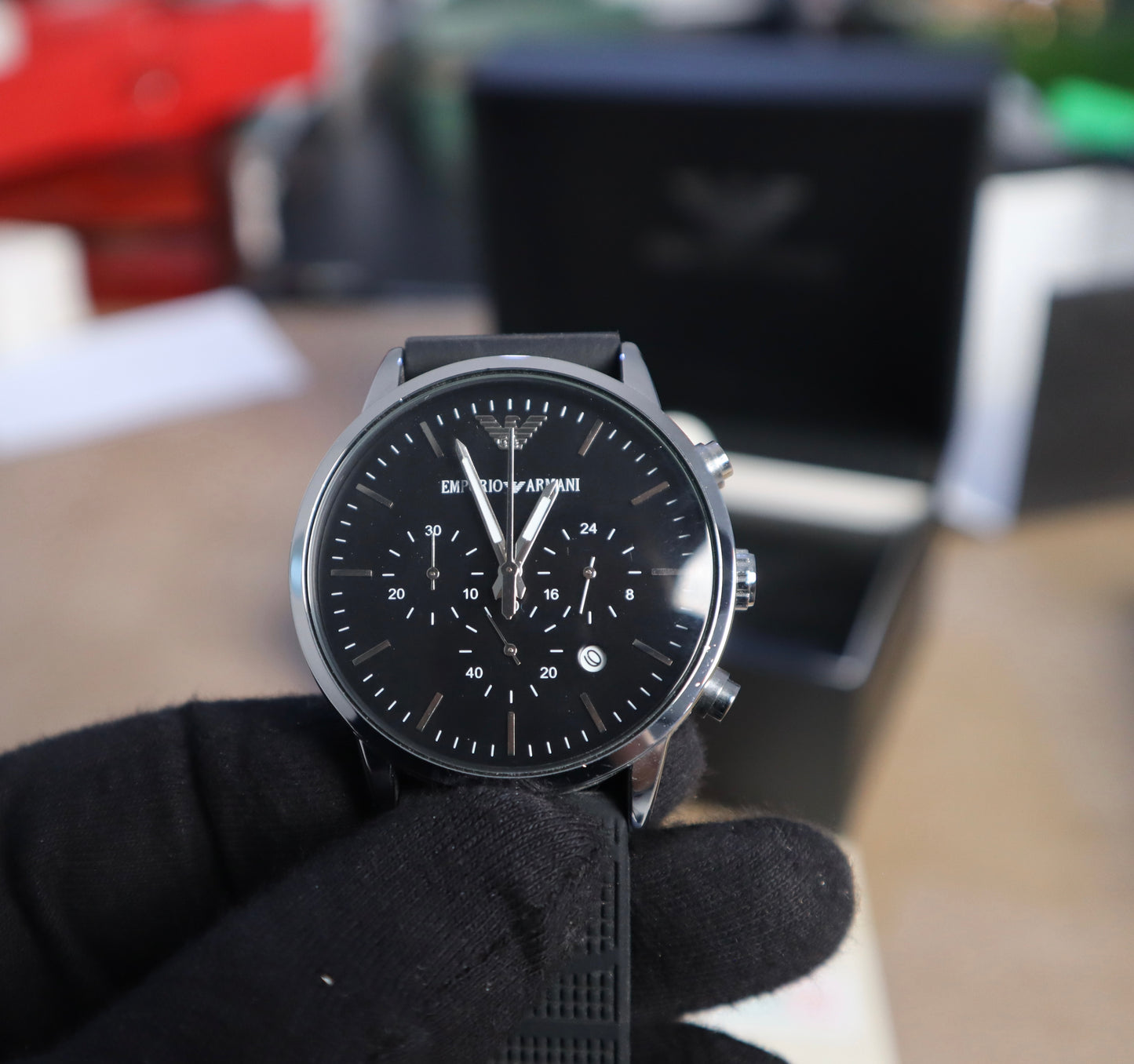 ساعة ارماني كرونو جراف اسود - متوفر قطعتين