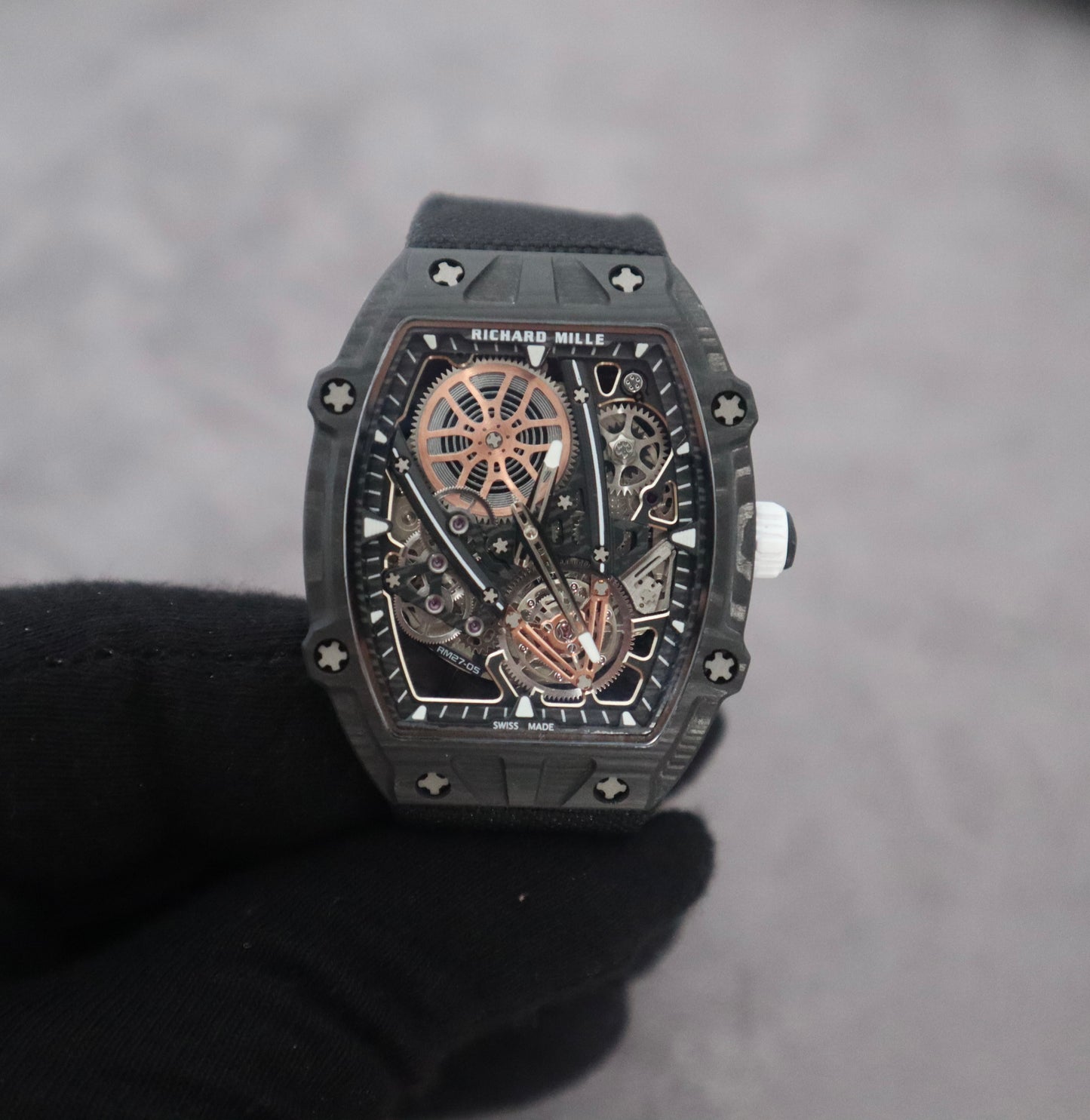 Richard Mille 27-03. Carbon Fiber- اخف ساعة بالعالم قطعة وحدة كلين طبق الاصل و الوزن