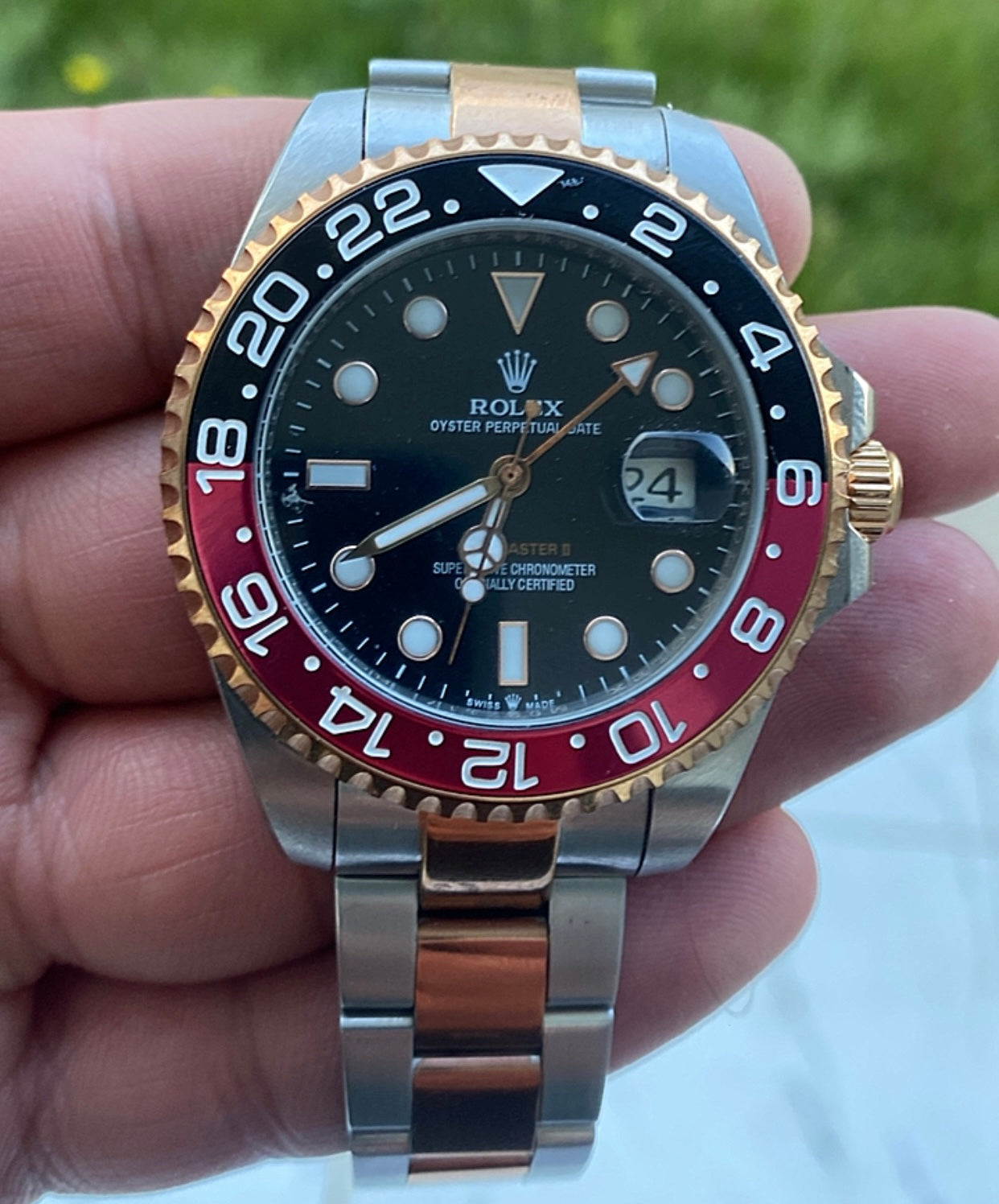 43 mm رولكس رووت بير مينا اسود - ستراب فضي + روز جولد اصدار خاص