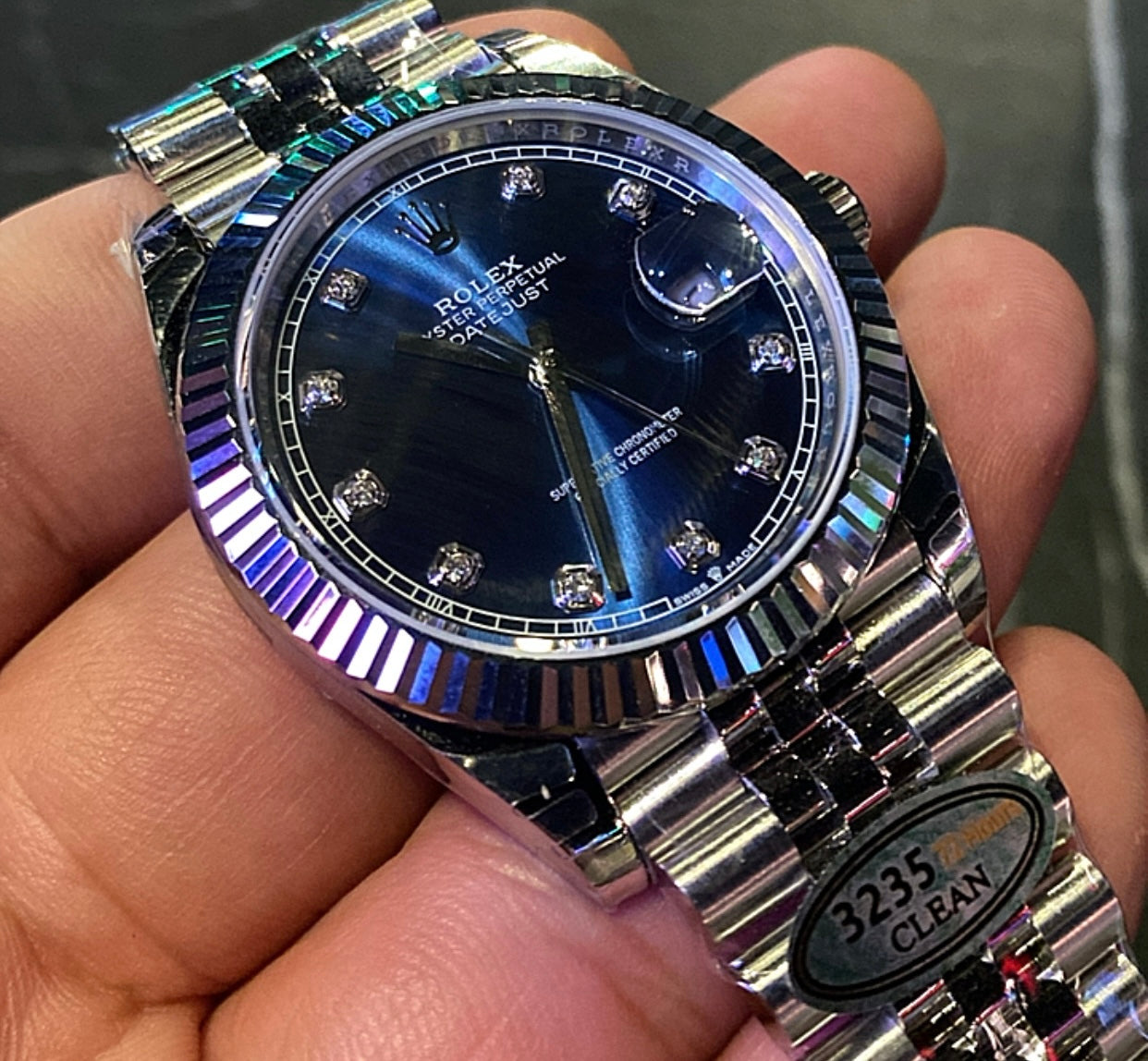 رولكس دايت جست ارقام دايموند دايل ازرق - سير جوبلي ماكينة سويسري طبق الأصل حبة واحدة