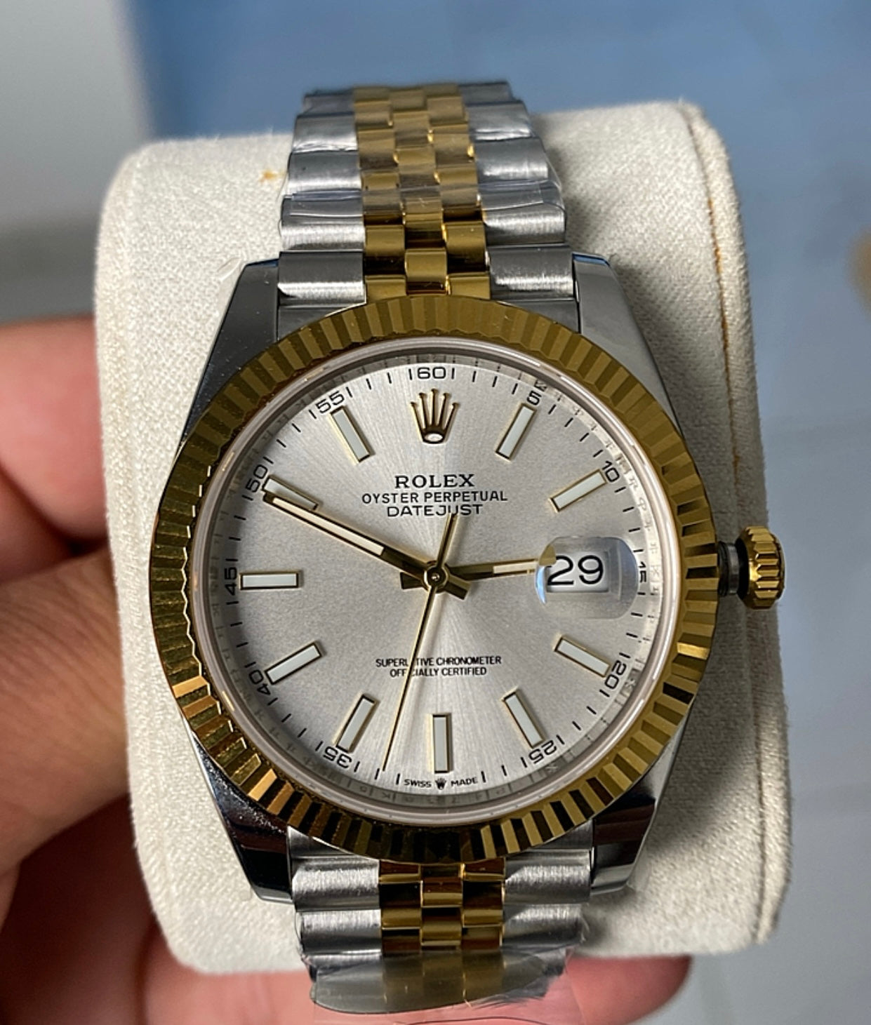 روليكس دايت جست كلين تطابق مع الأصلية- تو تون طلاء ذهب ١٨ مكينة اوتوماتك تصميم سويسري