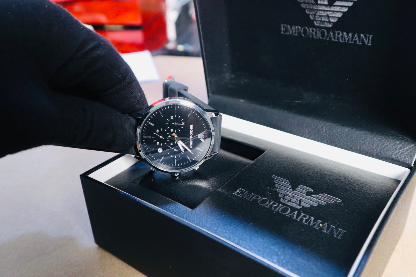 ساعة ارماني كرونو جراف اسود - متوفر قطعتين