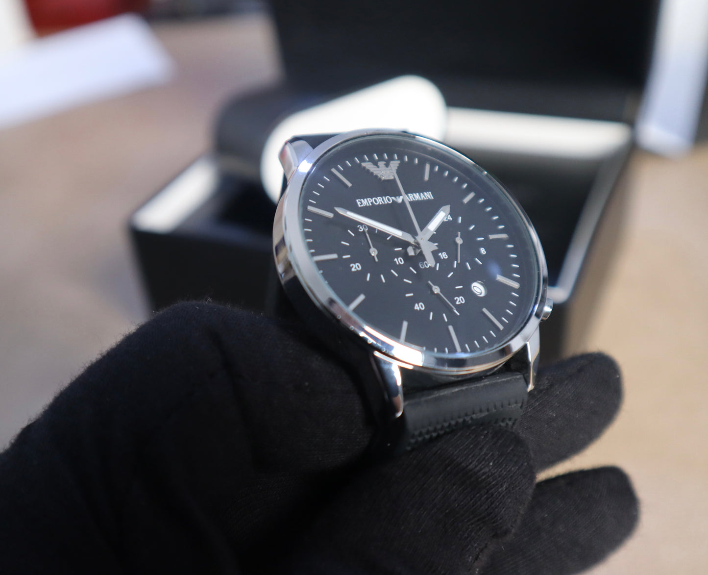 ساعة ارماني كرونو جراف اسود - متوفر قطعتين