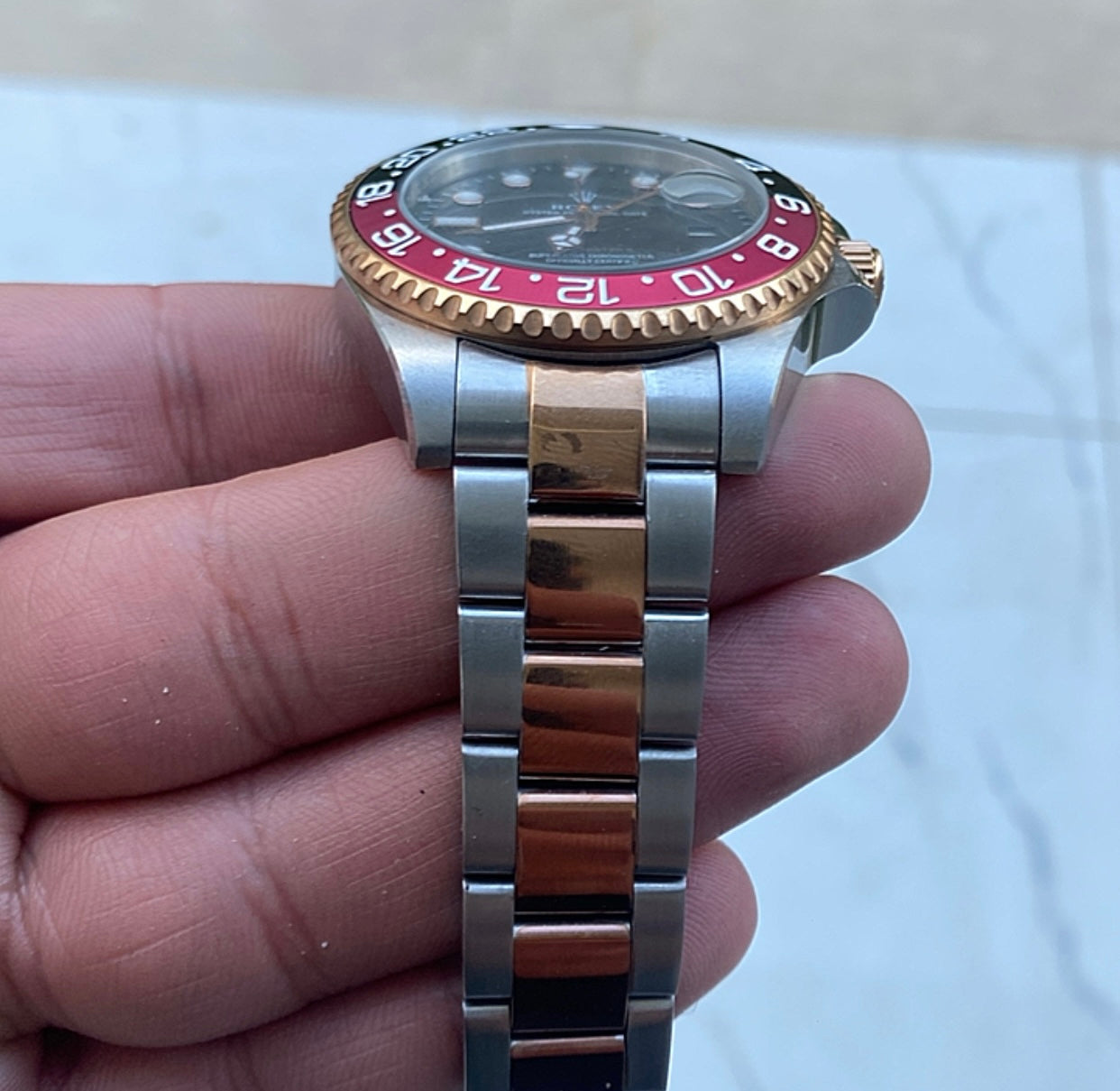 43 mm رولكس رووت بير مينا اسود - ستراب فضي + روز جولد اصدار خاص
