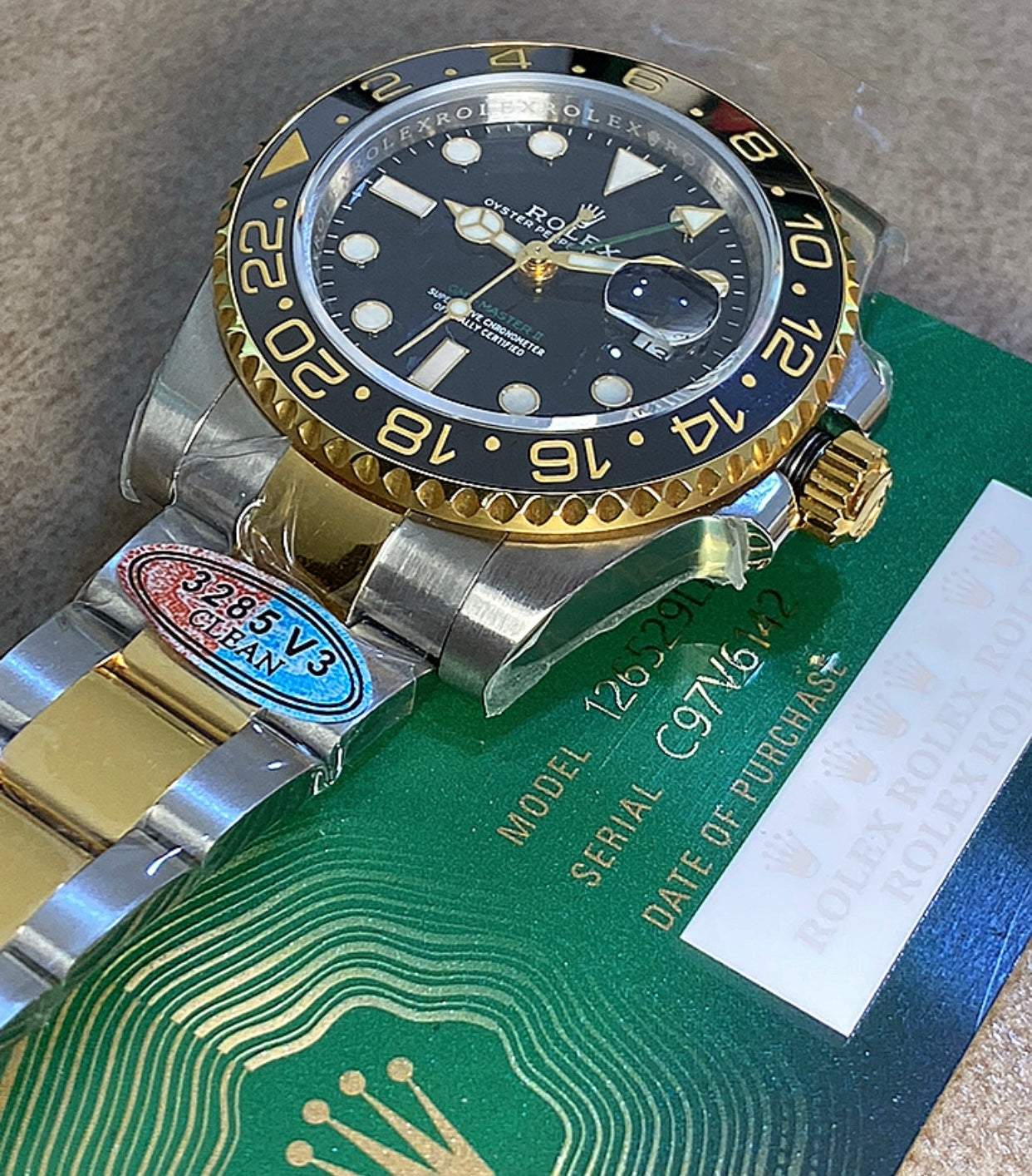 40 mm رولكس جي ام تي جولد اويستر تو تون - طلاء ذهب ١٨ طبق الاصل ، ماكينة سويسري - حبة واحدة فقط