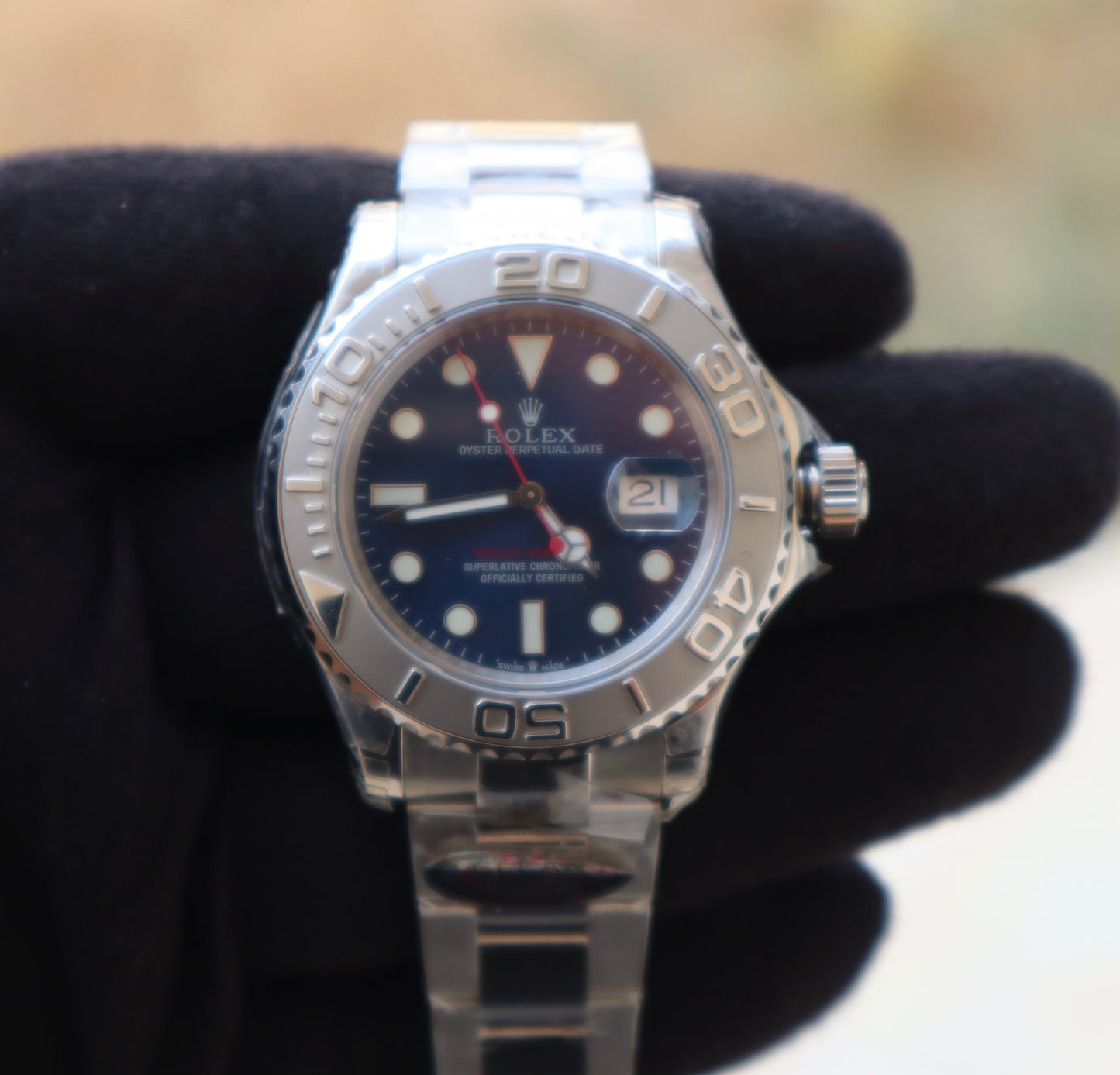 رولكس ياخت ماستر ون بلو دايال - كلين طبق الأصل ماكينة سويسري (السعر بالدينار الأردني 550)