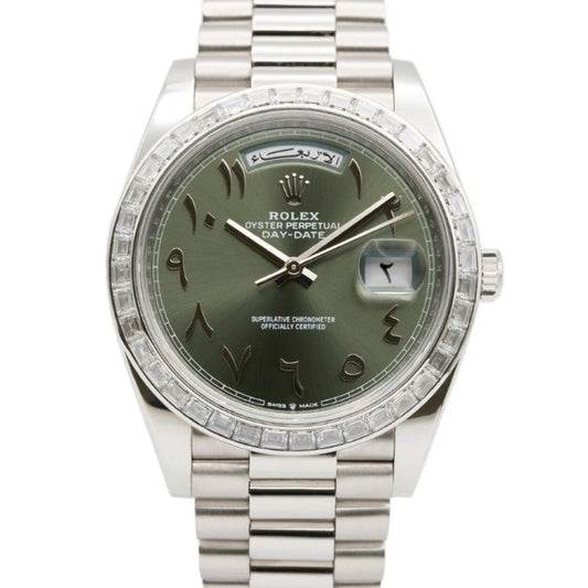 40 mm رولكس داي ديت دايموند عربي مينا اخضر اومبريه زيتوني - كلين تايتل