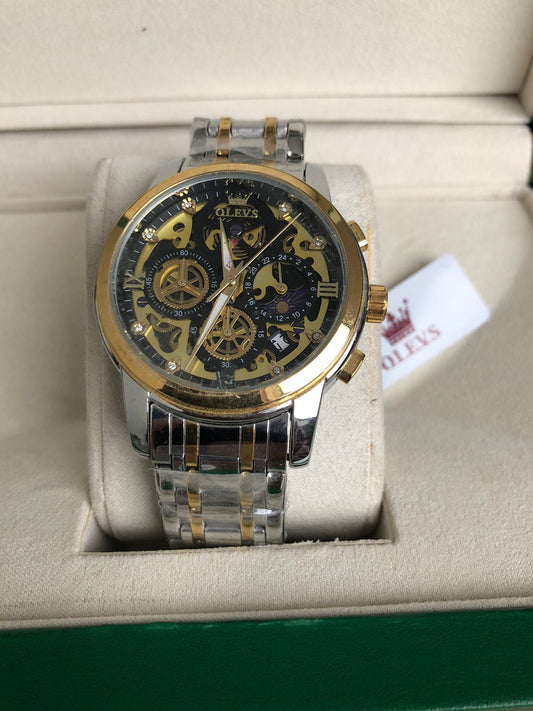 OLEVS WATCH 2  :   ساعة اوليفز فضي ذهبي