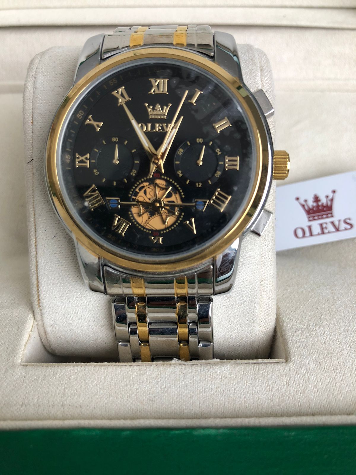 OLEVS WATCH 3  :   ساعة اوليفز فضي ذهبي