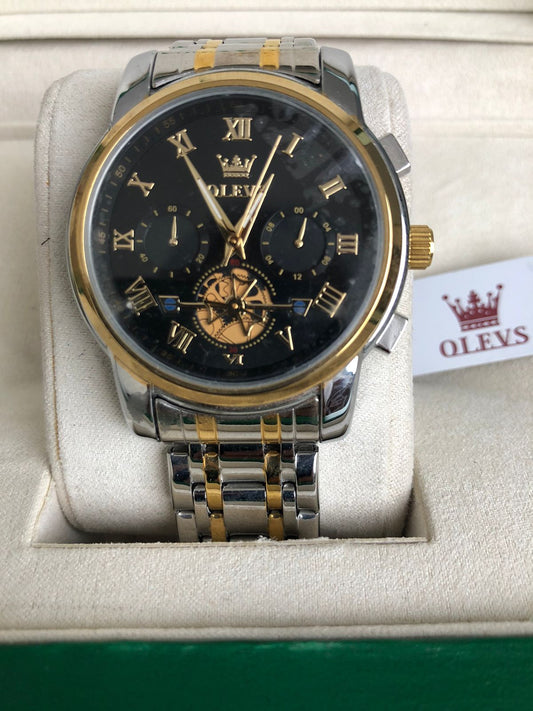 OLEVS WATCH 3  :   ساعة اوليفز فضي ذهبي
