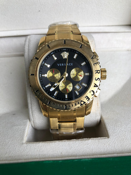 VERSACE  WATCH   :  ساعة فرواتشي ذهبي اسود