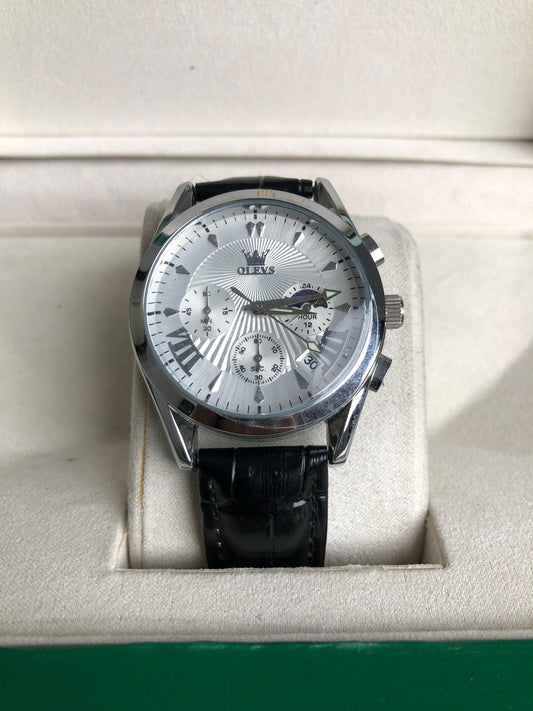 OLEVS WATCH   :  ساعة اولفيز ابيض سير اسود