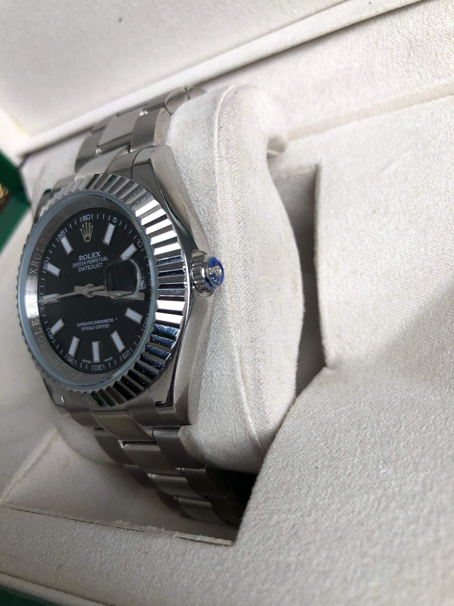 ROLEX WATCH : ساعة رولكس دايت جست اسود فضي