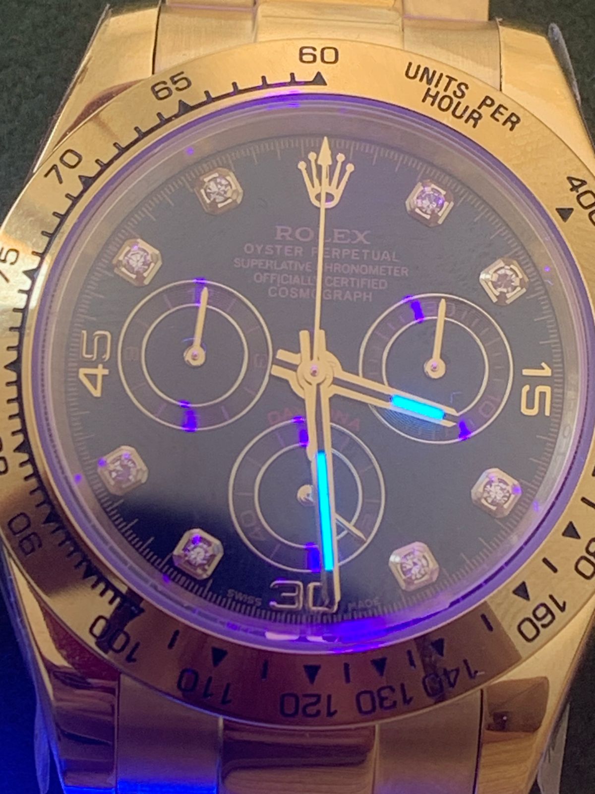 Rolex Cosmograph Daytona – Full Yellow Gold with Black Dial & Diamond Hour Markers 40 mm
