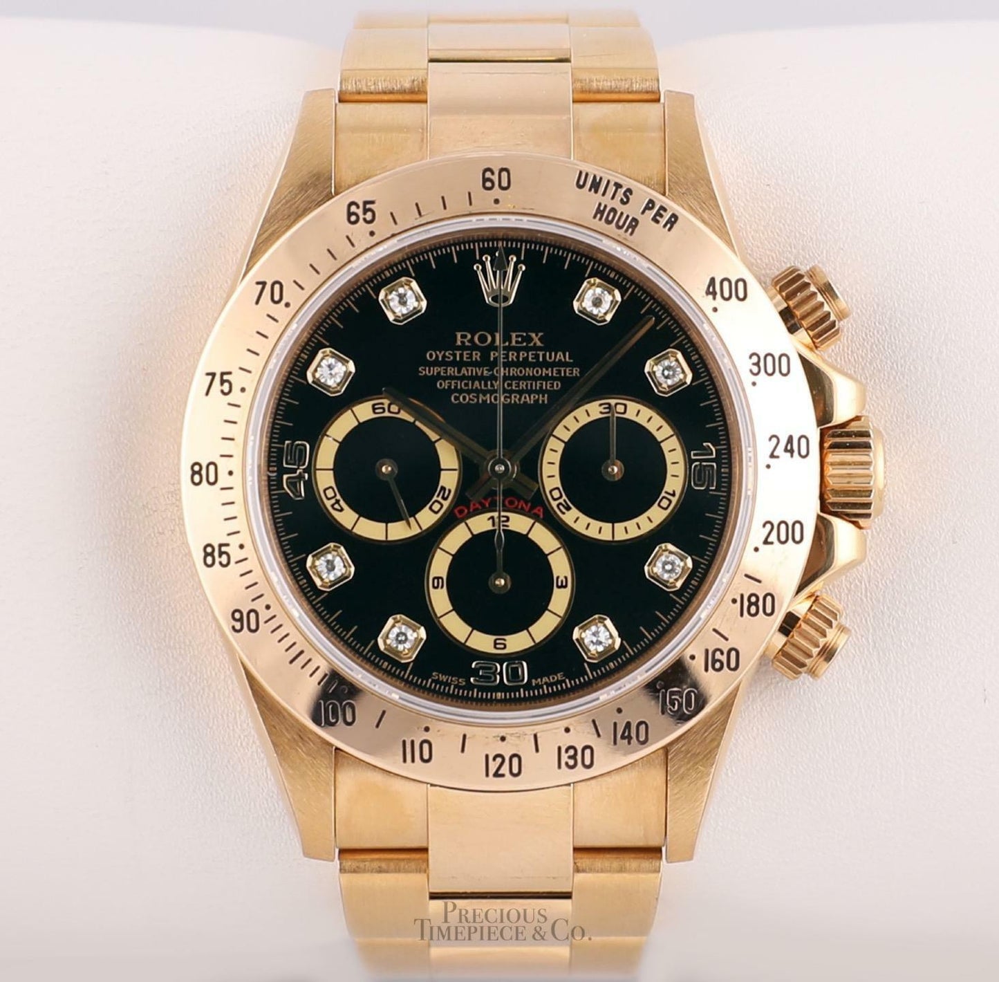 40 mm رولكس دايتونا ذهب أصفر بقرص أسود وأرقام ألماس