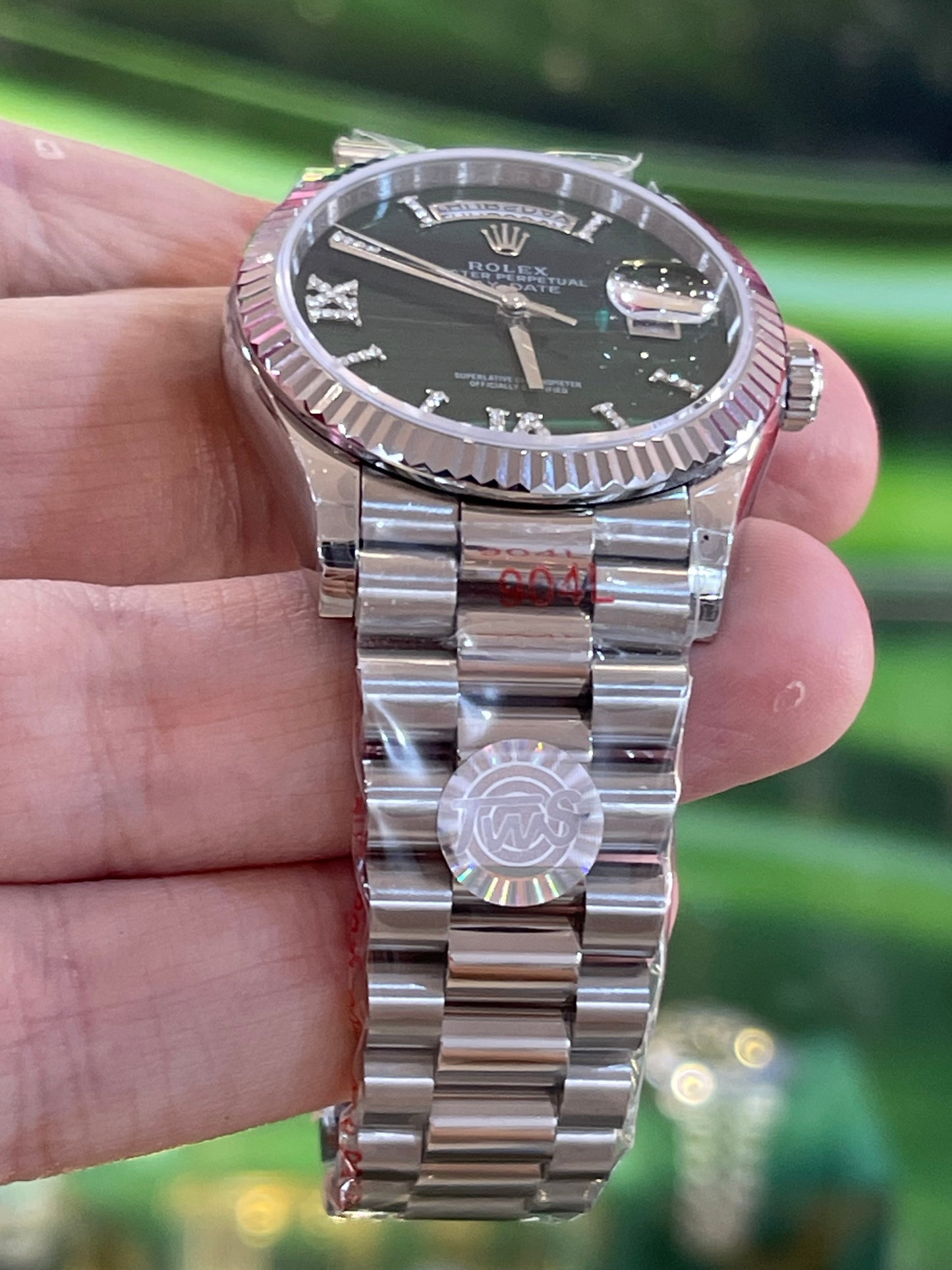 رولكس نسائي كلين طبق الأصل ارقام روماني مينا اخضر داي ديت سير بريزيدنشل