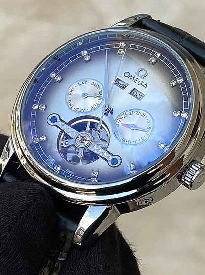 اوميغا توربين بيج ديت التصميم الكلاسيك - جلد اسود و لون المينا كابتشينو اومبريه