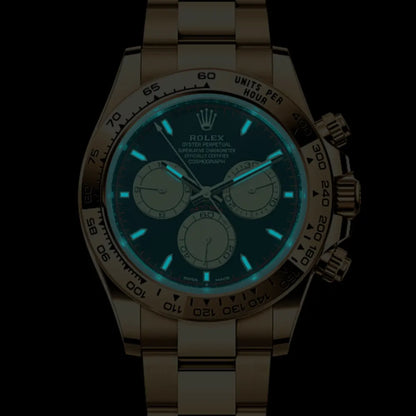 40 mm رولكس دايتونا ذهب أصفر بقرص أسود وسناتر بيضاء
