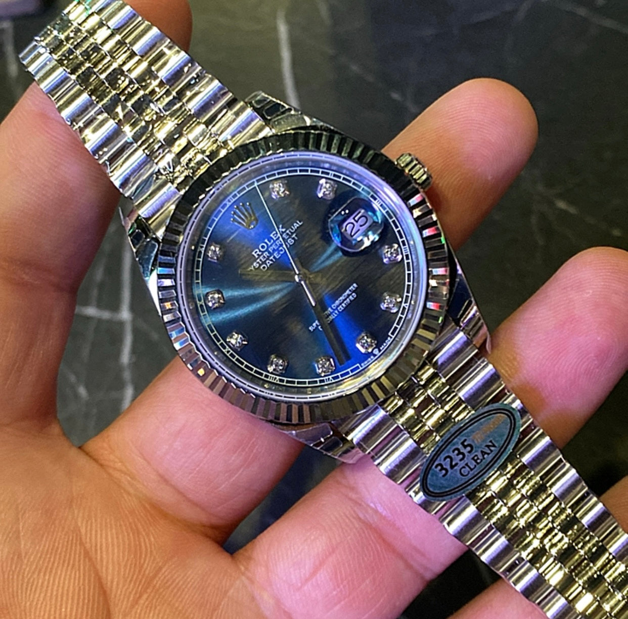 رولكس دايت جست ارقام دايموند دايل ازرق - سير جوبلي ماكينة سويسري طبق الأصل حبة واحدة