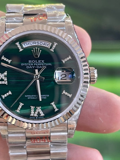 رولكس نسائي كلين طبق الأصل ارقام روماني مينا اخضر داي ديت سير بريزيدنشل