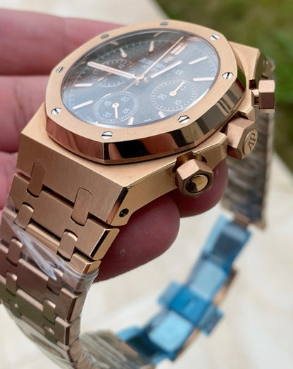 AP Chronograph- اي بي كلين روز جولد طبق الاصل تعقيدة الماكينة كرونو مطابقة للاصلية