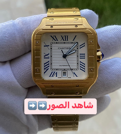 كارتير سانتوس ذهبي مينا ابيض اوتوماتيك ماكينة سويسري مستعمل بحالة الجديد اصدار ٢٠٢٣