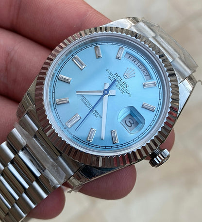 رولكس داي ديت مينا ايس بلو- كلين طبق الاصل لاتفرق - ماكينة مطابقة لرواكس الاصلية - سيريال حقيقي محفور عالساعة