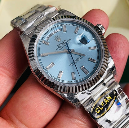 رولكس داي ديت ايس بلو كلين طبق الأصل شكل خارجي و ماكينة لا تميز ويا سيريال حقيقي