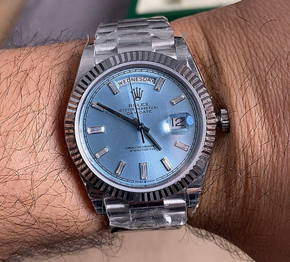 رولكس داي ديت ايس بلو كلين طبق الأصل شكل خارجي و ماكينة لا تميز ويا سيريال حقيقي
