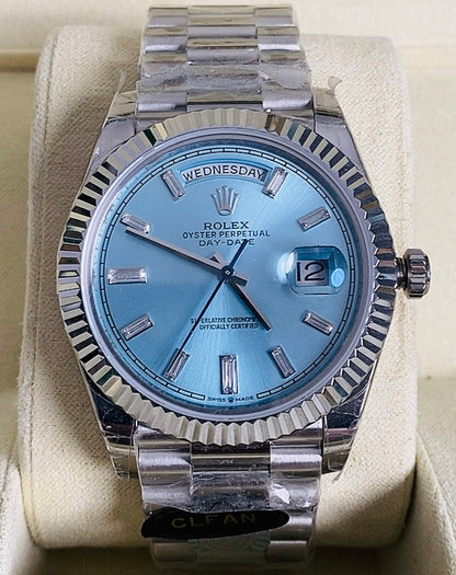رولكس داي ديت ايس بلو كلين طبق الأصل شكل خارجي و ماكينة لا تميز ويا سيريال حقيقي