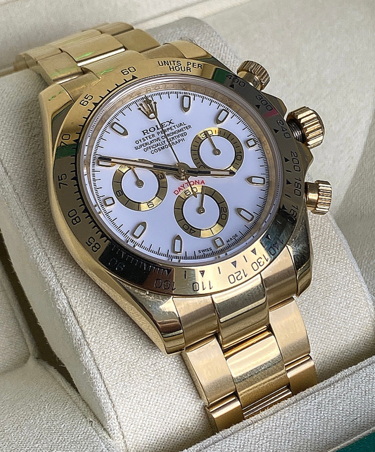 رولكس دايتونا ذهب اصفر مينا ابيض كلين - ذهب طلاء عيار ١٨  ليعطي نفس لمعان الأصلي
