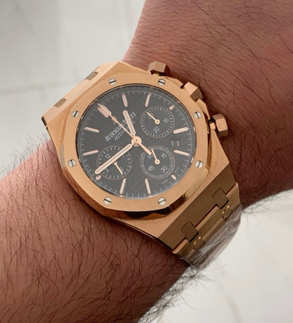 AP Chronograph- اي بي كلين روز جولد طبق الاصل تعقيدة الماكينة كرونو مطابقة للاصلية