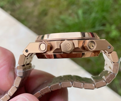 AP Chronograph- اي بي كلين روز جولد طبق الاصل تعقيدة الماكينة كرونو مطابقة للاصلية