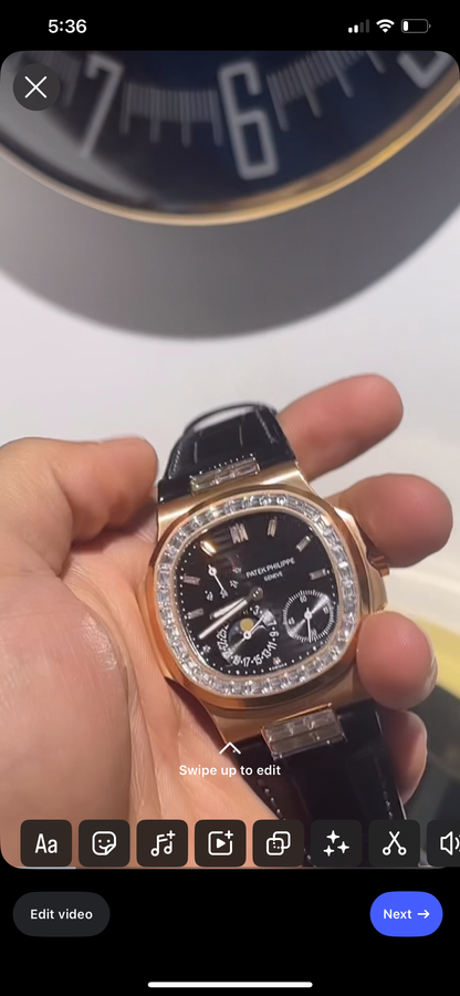 باتيك فيليب 5712 كلين طبق الأصل لا تميز عن الأصلية- ستراب اسود